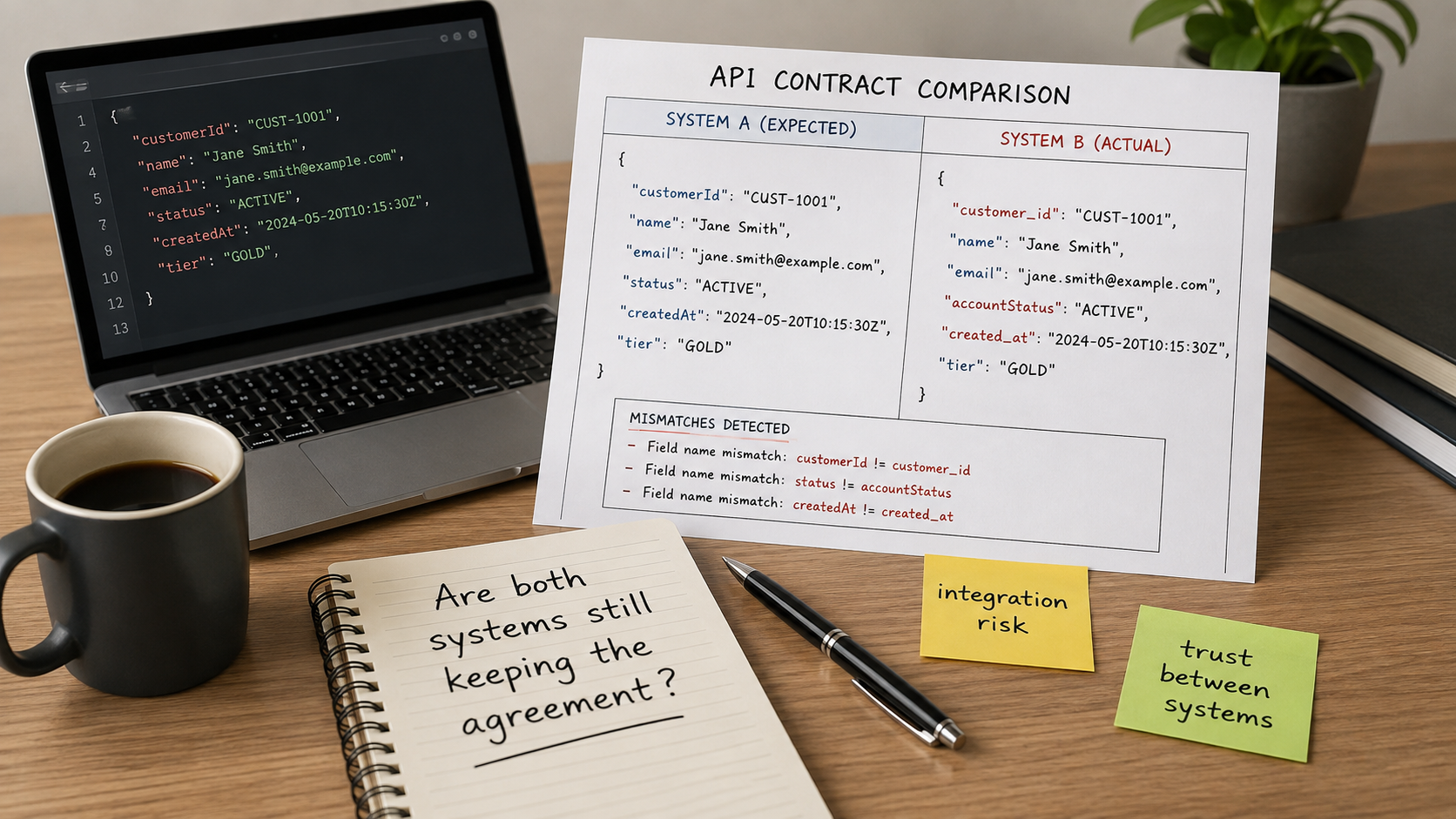 APIs are contracts between systems. If one side changes the agreement, both systems can still work individually and fail together.